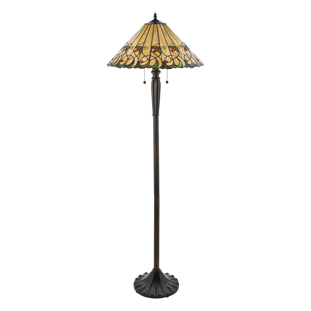 Interiors 1900 Jamelia 2 Light Tiffany Floor Lamp in Satin Black