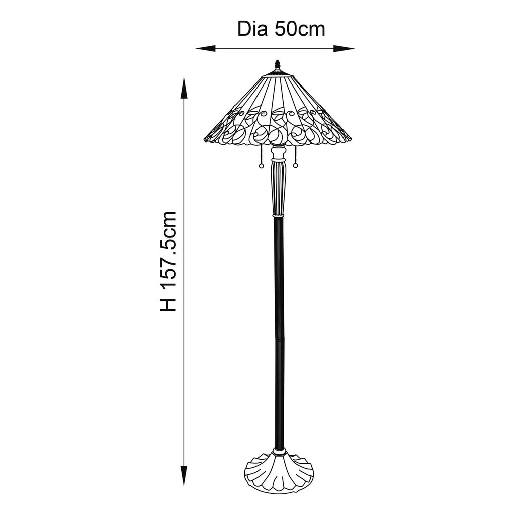 Interiors 1900 Jamelia 2 Light Tiffany Floor Lamp in Satin Black