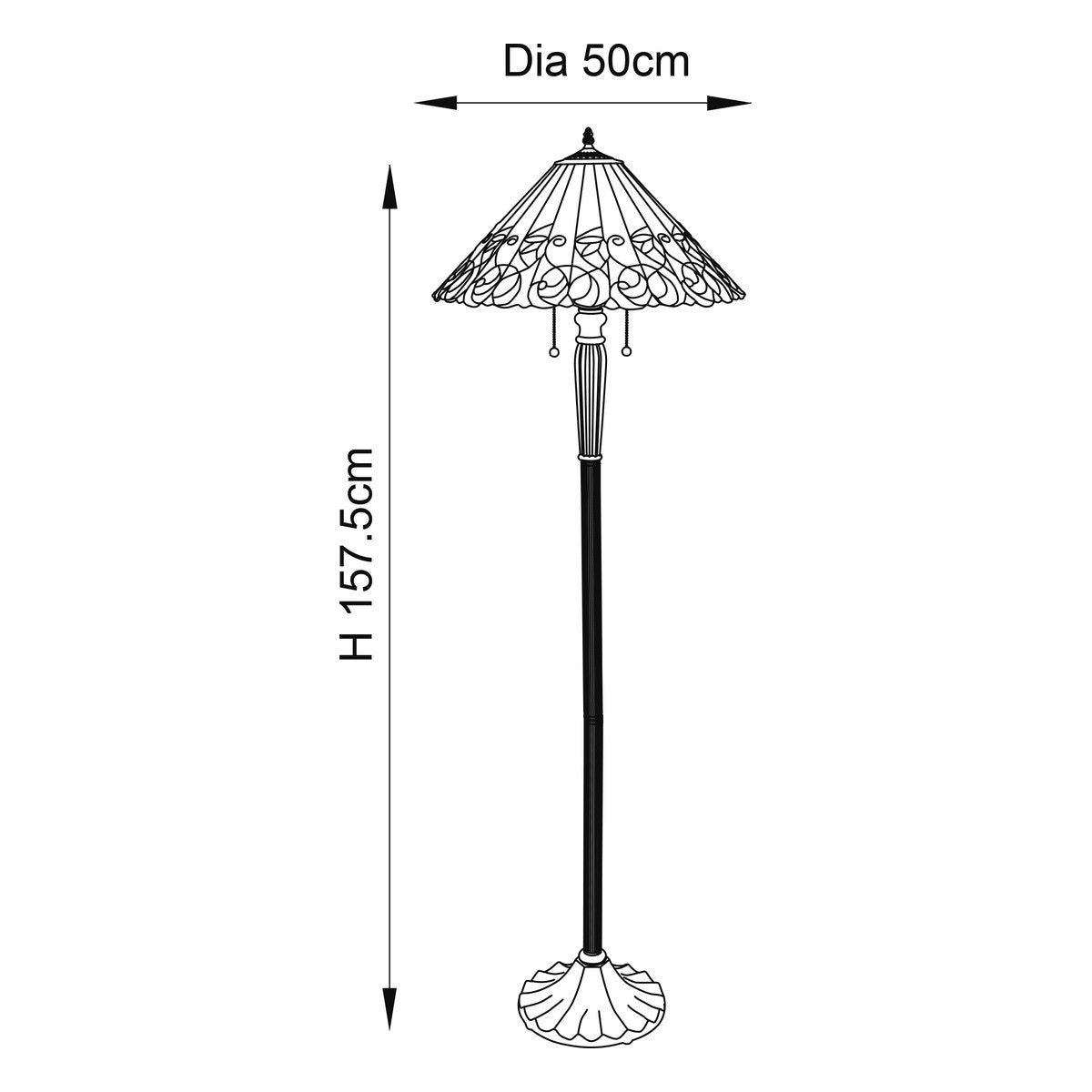 Interiors 1900 Jamelia 2 Light Tiffany Floor Lamp in Satin Black