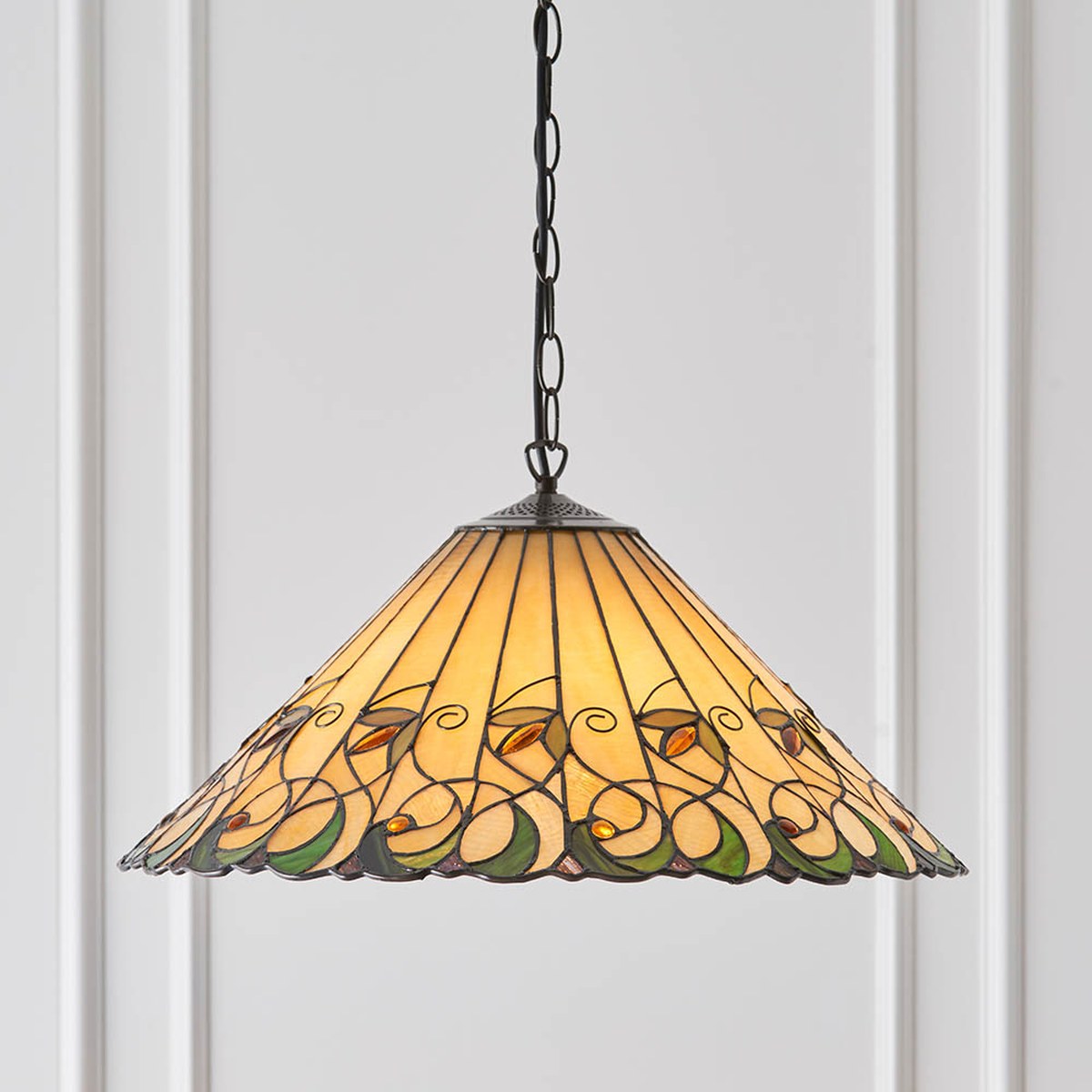 Interiors 1900 Jamelia Large 3 Light Tiffany Pendant Light in Satin Black