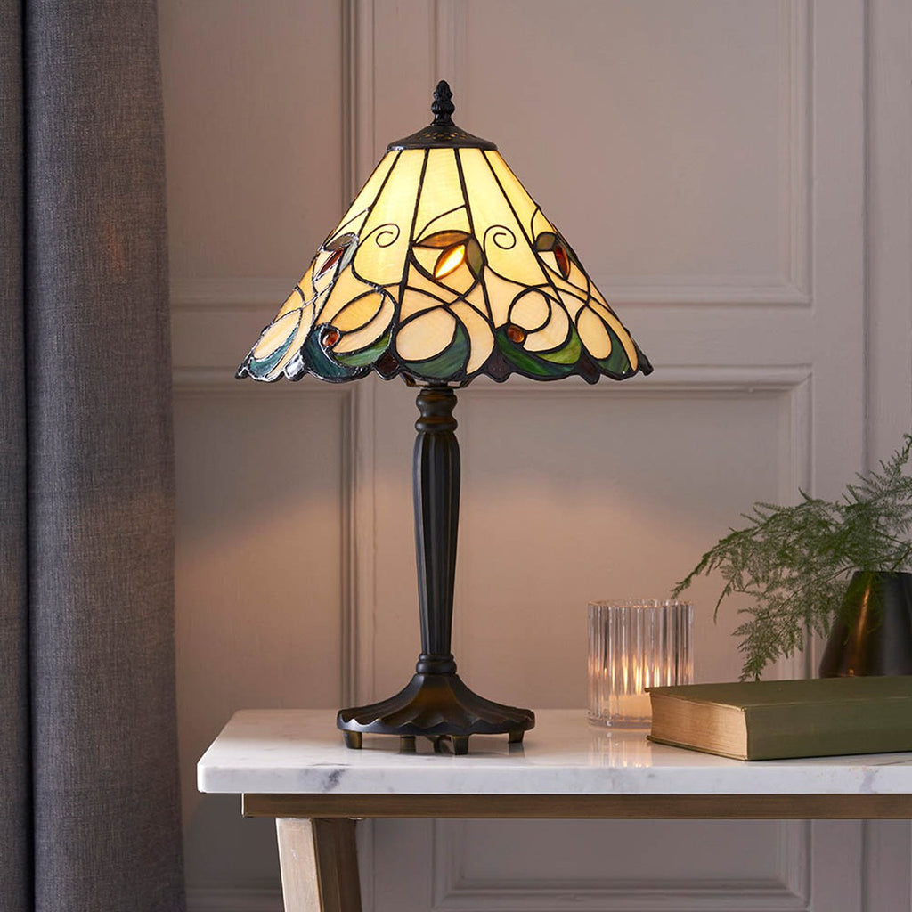 Interiors 1900 Jamelia Small Tiffany Table Lamp in Satin Black