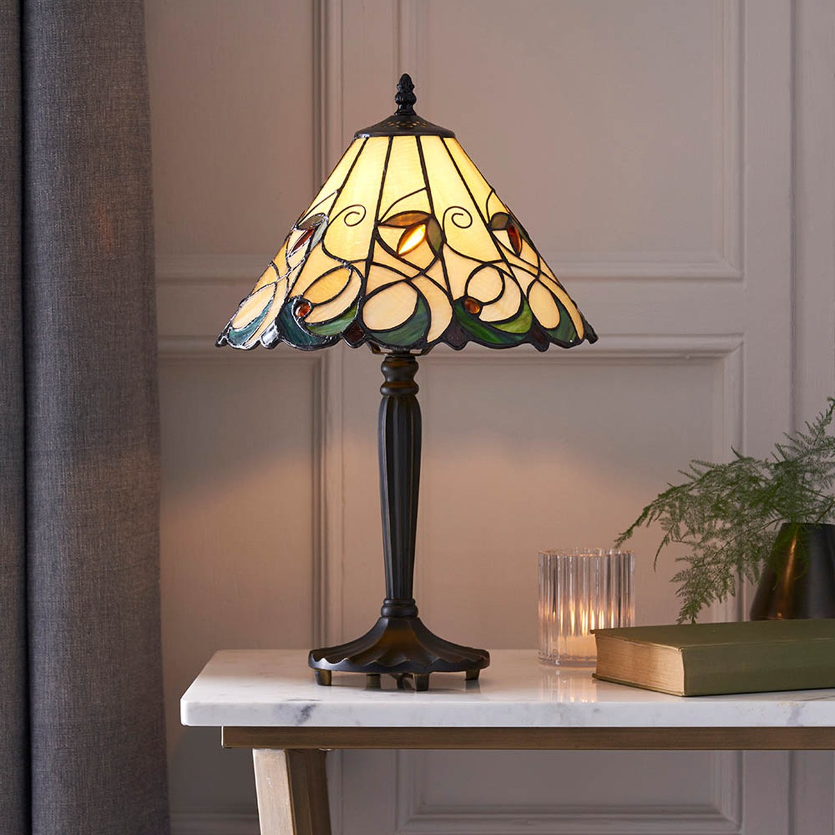 Interiors 1900 Jamelia Small Tiffany Table Lamp in Satin Black