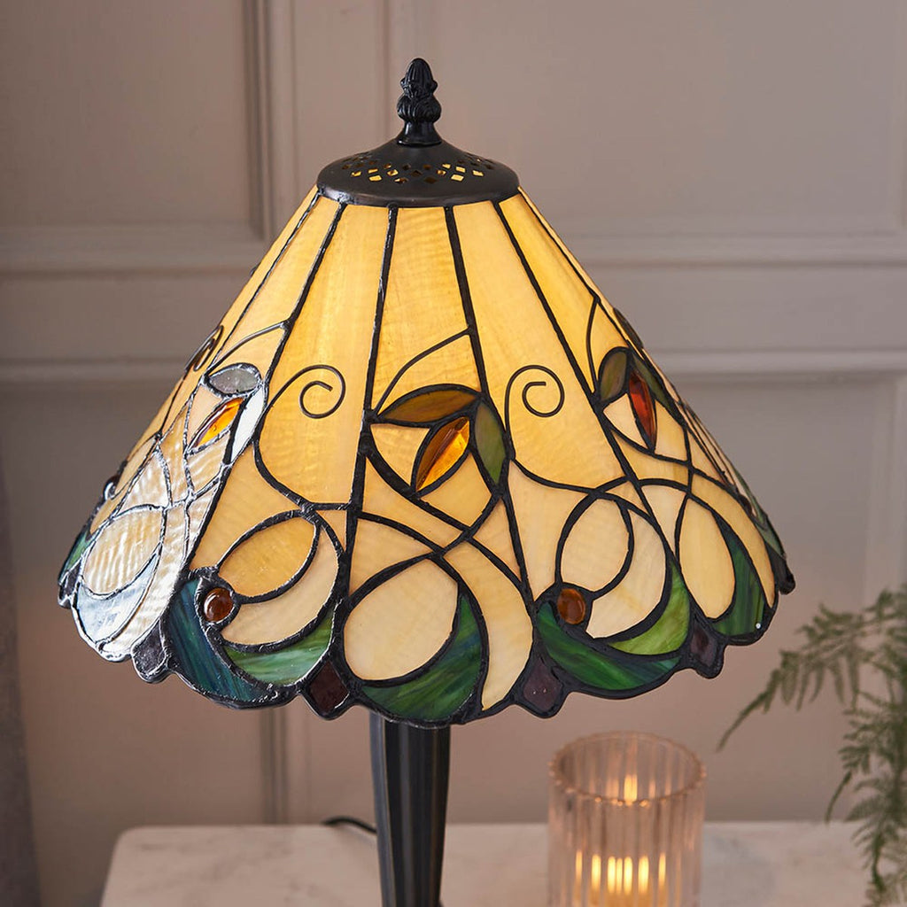 Interiors 1900 Jamelia Small Tiffany Table Lamp in Satin Black