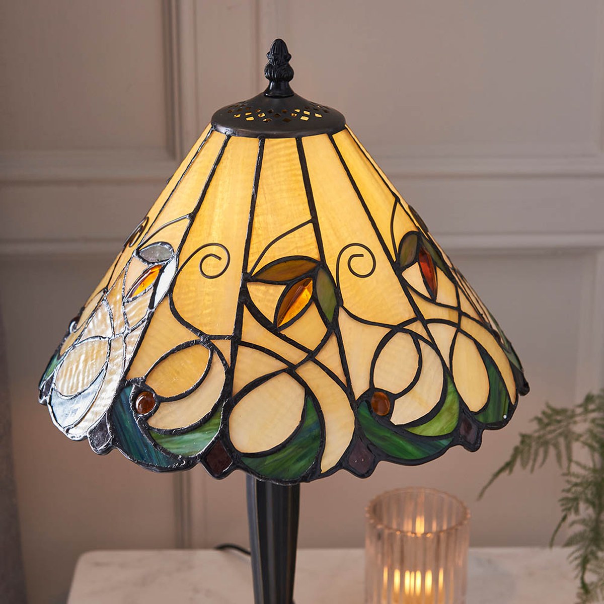 Interiors 1900 Jamelia Small Tiffany Table Lamp in Satin Black