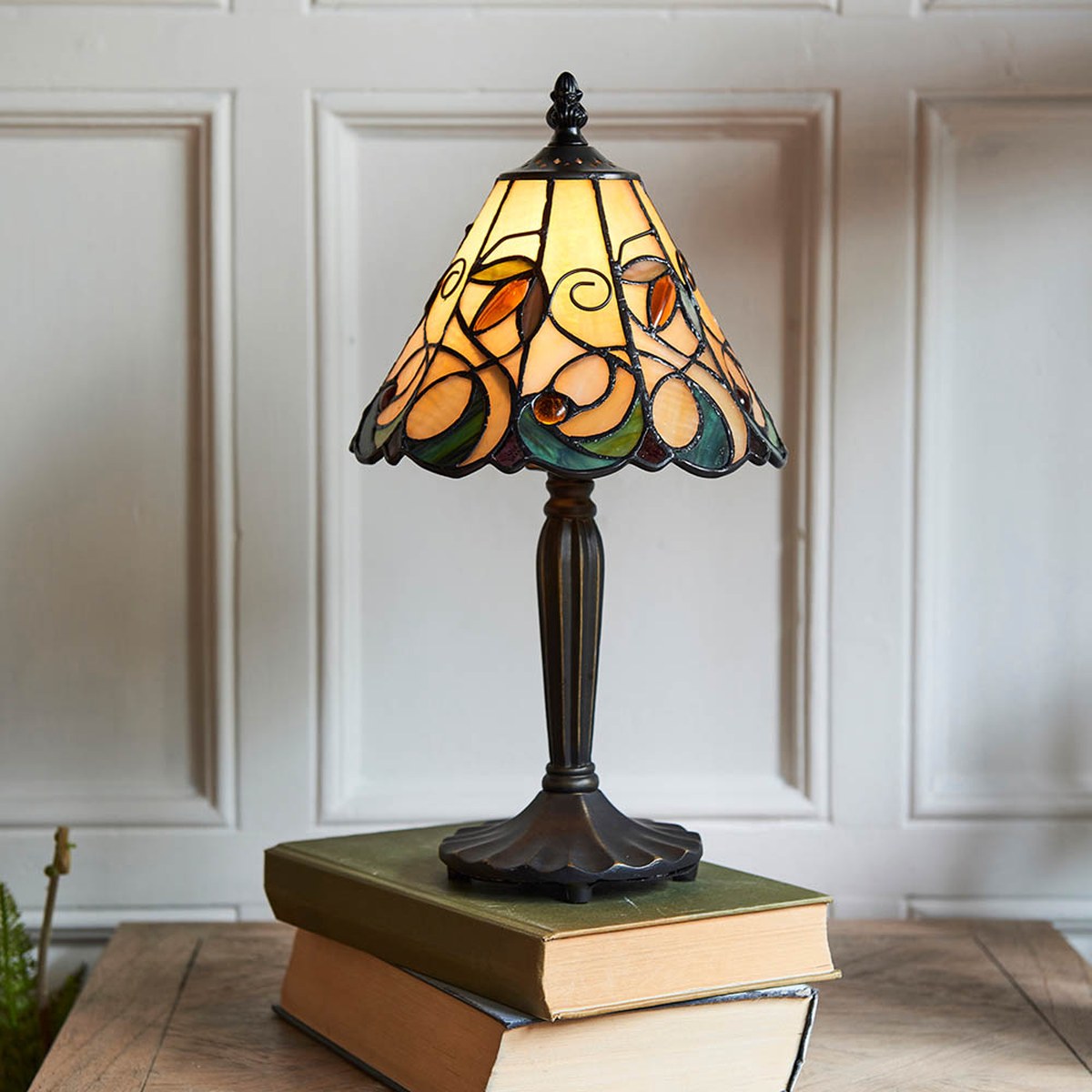 Interiors 1900 Jamelia Mini Tiffany Table Lamp in Satin Black
