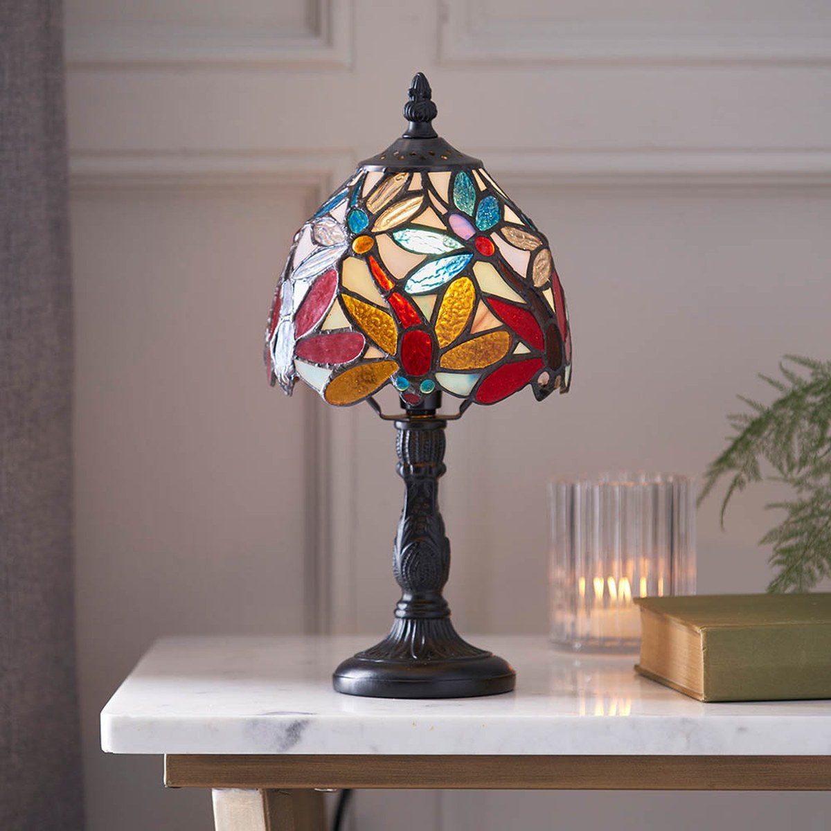 Interiors 1900 Lorette Mini Tiffany Table Lamp in Satin Black
