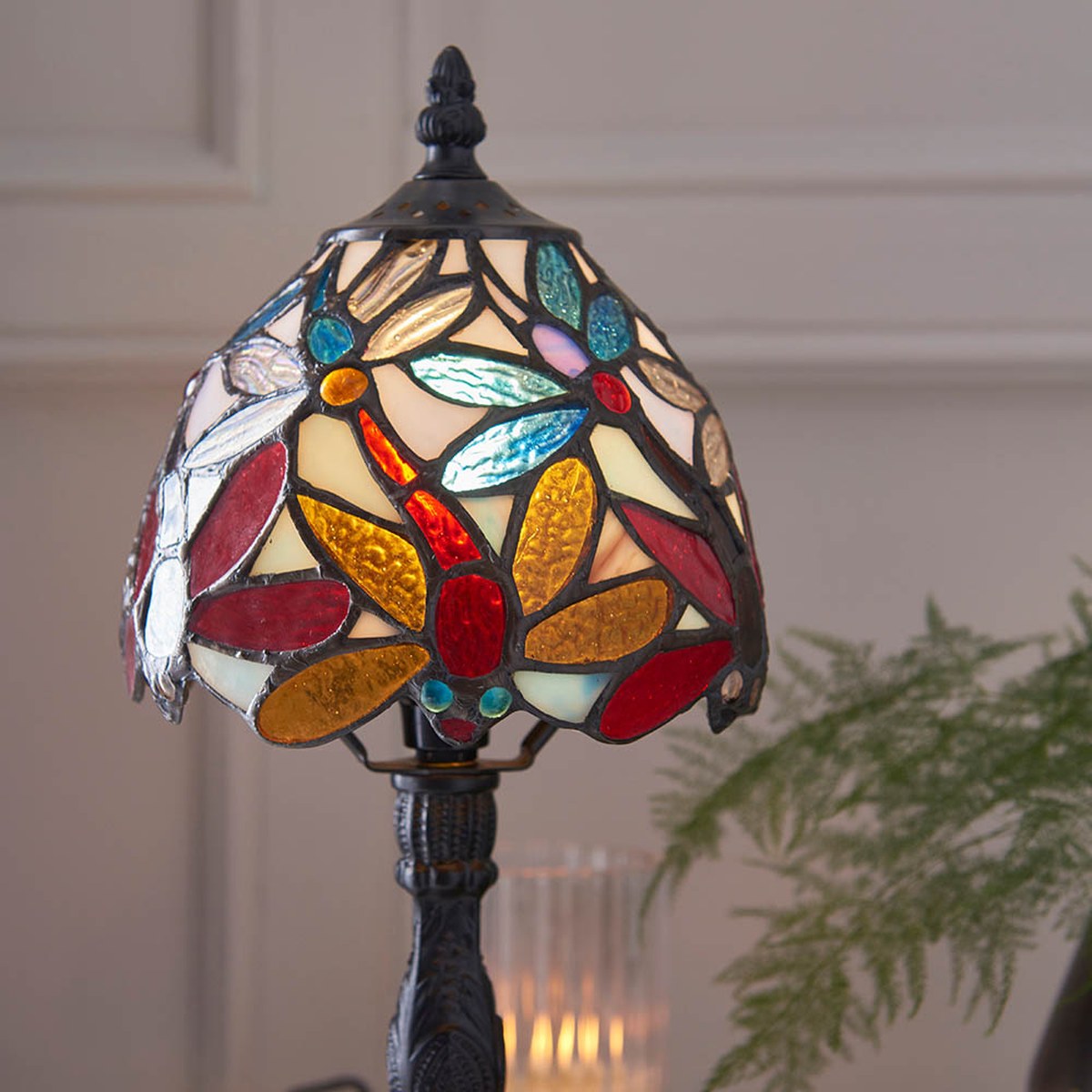Interiors 1900 Lorette Mini Tiffany Table Lamp in Satin Black