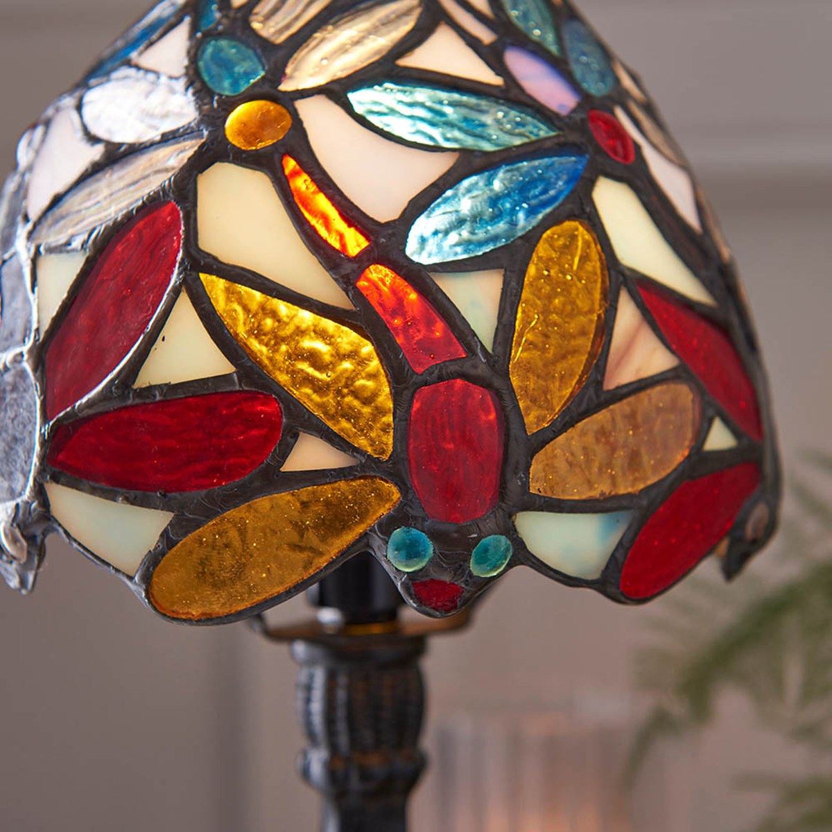 Interiors 1900 Lorette Mini Tiffany Table Lamp in Satin Black