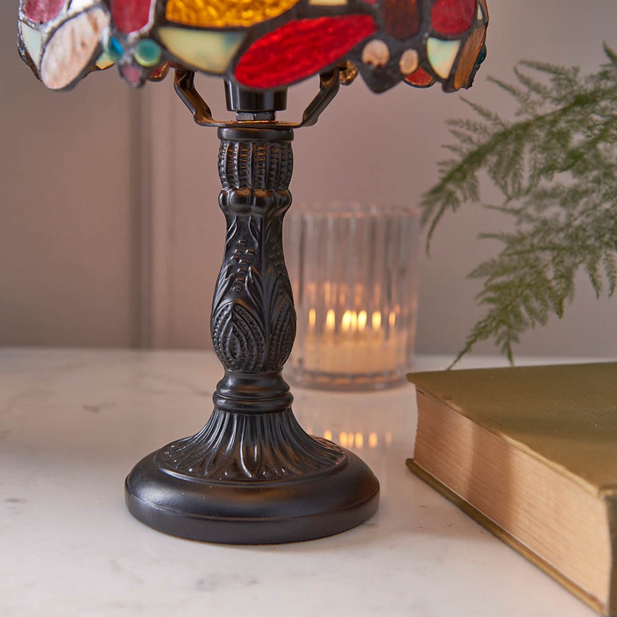 Interiors 1900 Lorette Mini Tiffany Table Lamp in Satin Black