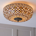 Interiors 1900 Mille Feux 2 Light Tiffany Flush Ceiling Light in Satin Black