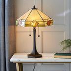 Interiors 1900 Nevada Medium 2 Light Tiffany Table Lamp in Satin Black