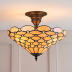 Interiors 1900 Pearl 3 Light Tiffany Semi Flush Ceiling Light in Satin Black