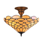 Interiors 1900 Pearl 3 Light Tiffany Semi Flush Ceiling Light in Satin Black