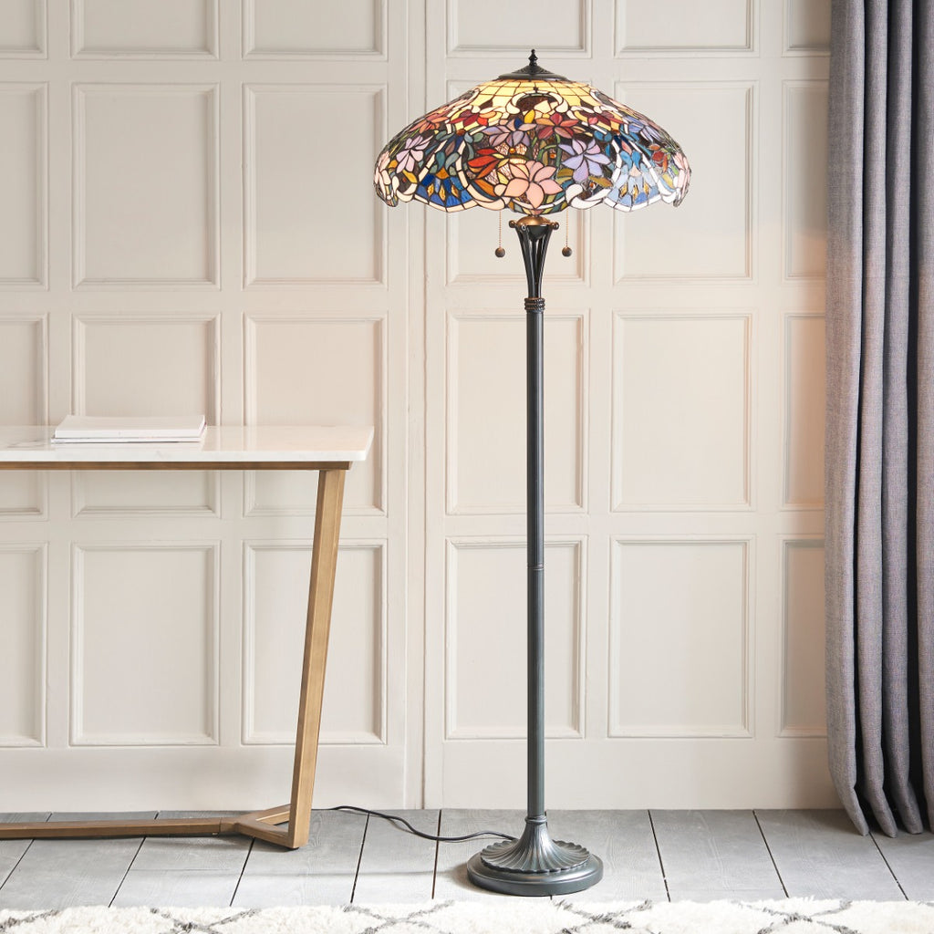 Interiors 1900 Sullivan 2 Light Tiffany Floor Lamp in Satin Black