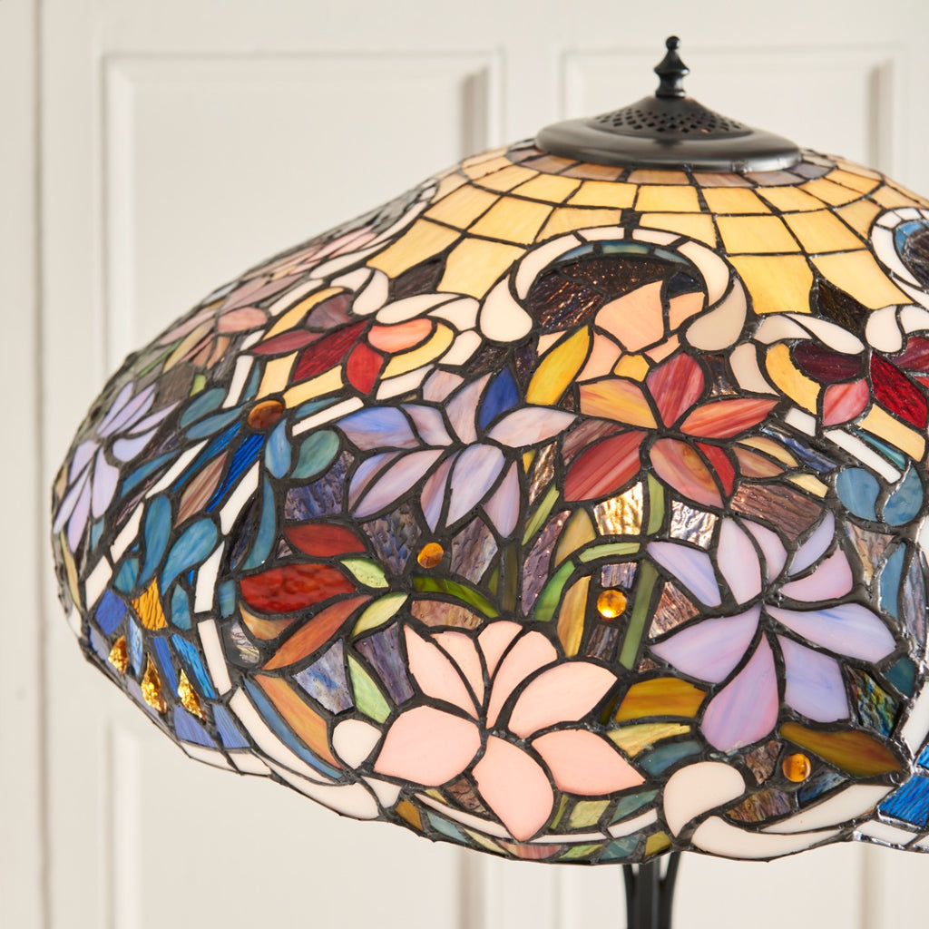 Interiors 1900 Sullivan 2 Light Tiffany Floor Lamp in Satin Black