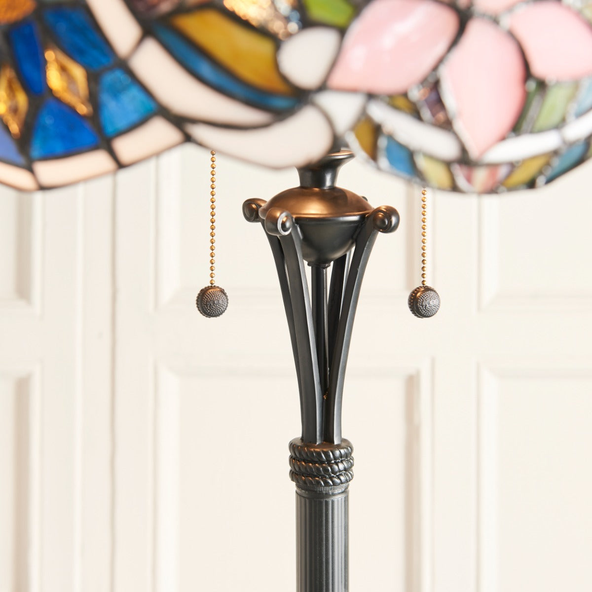 Interiors 1900 Sullivan 2 Light Tiffany Floor Lamp in Satin Black