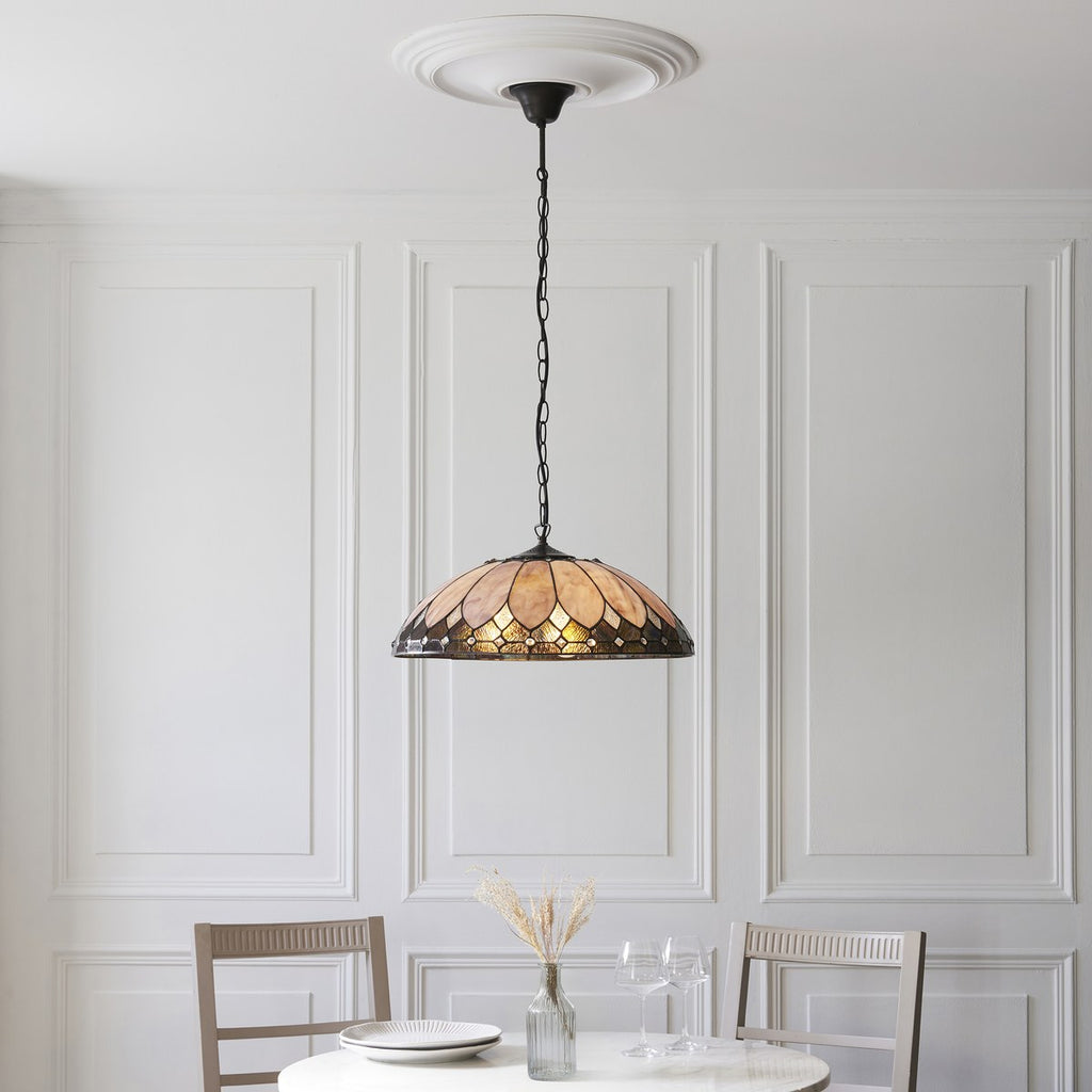 Interiors 1900 Brooklyn 3 Light Tiffany Pendant Light in Satin Black