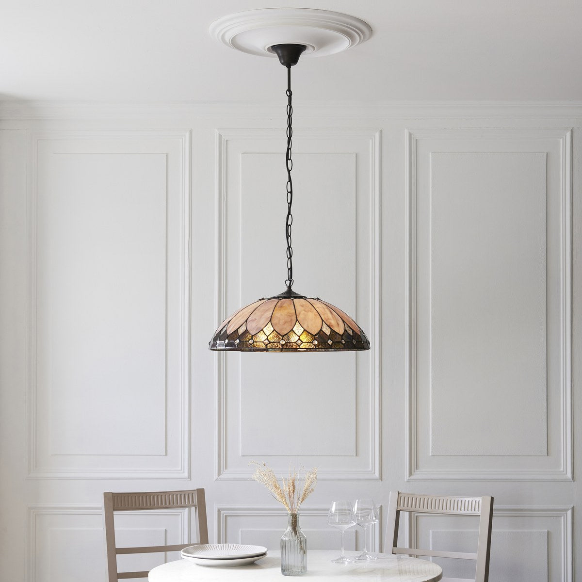 Interiors 1900 Brooklyn 3 Light Tiffany Pendant Light in Satin Black