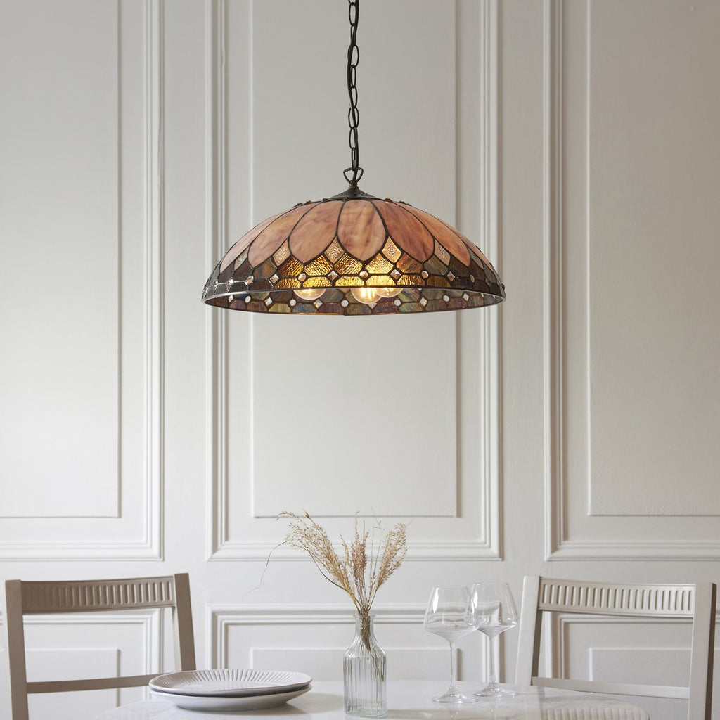 Interiors 1900 Brooklyn 3 Light Tiffany Pendant Light in Satin Black