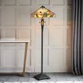 Interiors 1900 Willow 2 Light Tiffany Floor Lamp in Satin Black