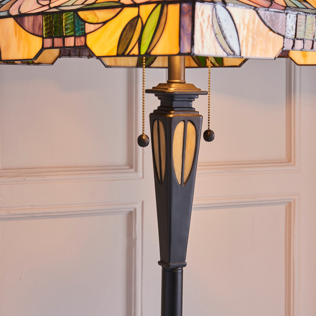 Interiors 1900 Willow 2 Light Tiffany Floor Lamp in Satin Black