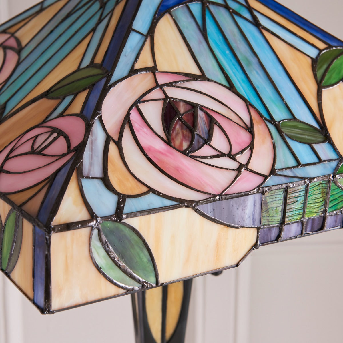 Interiors 1900 Willow 2 Light Tiffany Floor Lamp in Satin Black