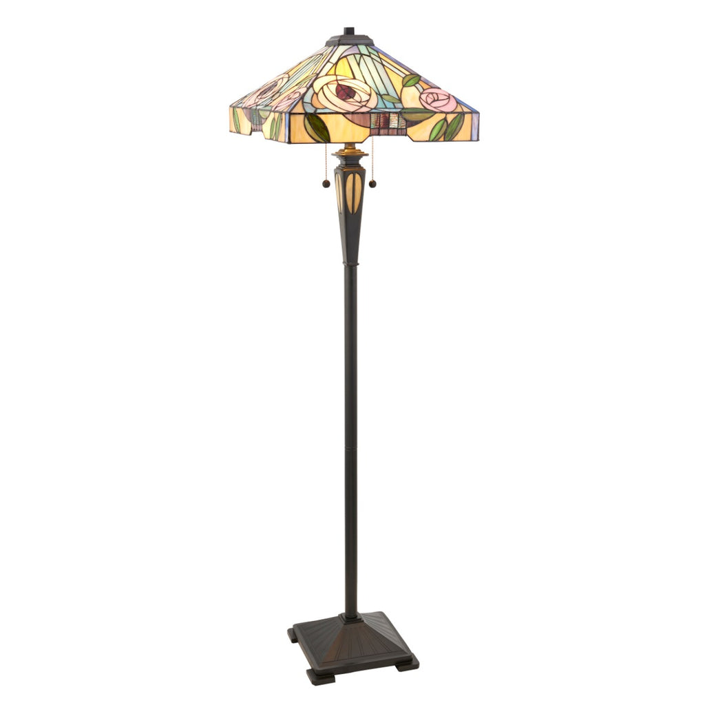 Interiors 1900 Willow 2 Light Tiffany Floor Lamp in Satin Black