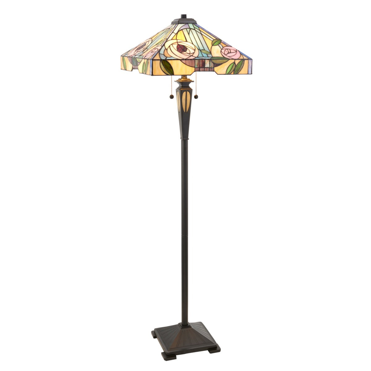 Interiors 1900 Willow 2 Light Tiffany Floor Lamp in Satin Black