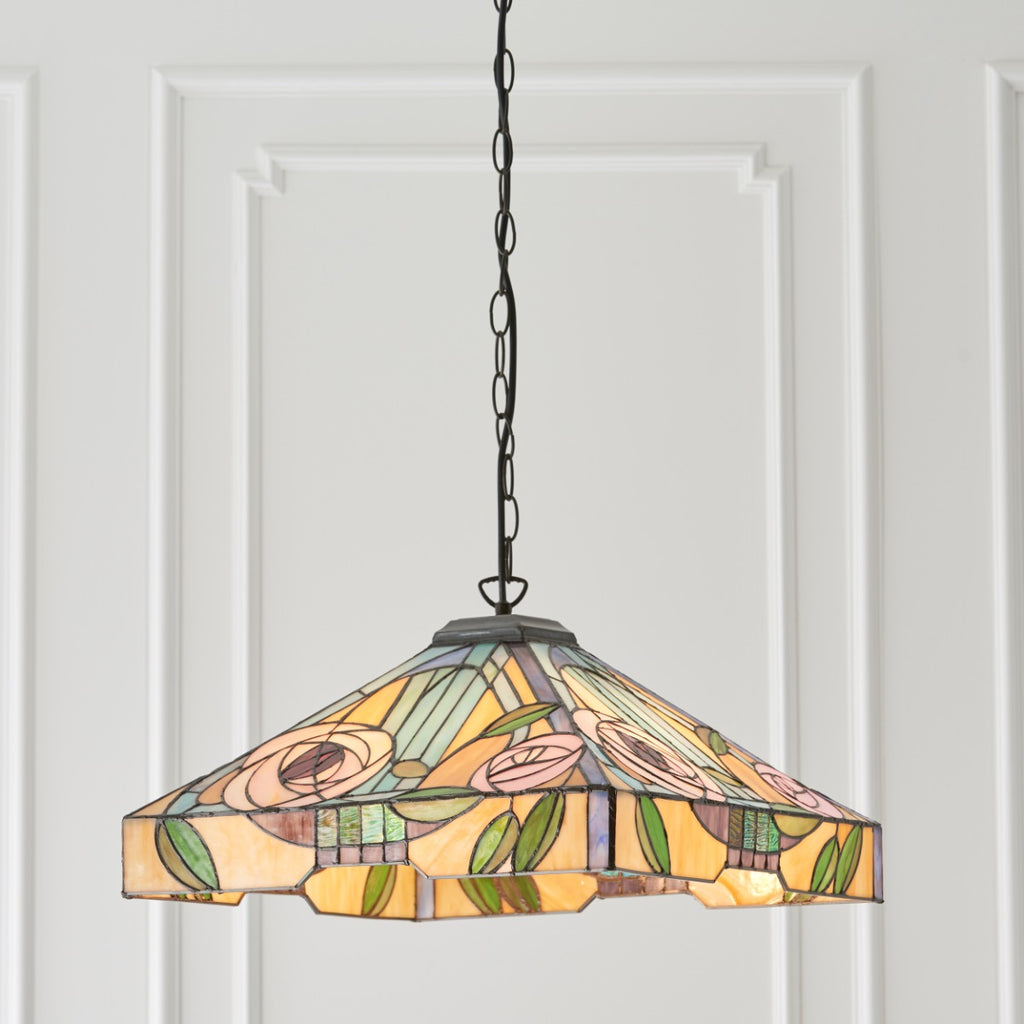 Interiors 1900 Willow 3 Light Tiffany Pendant Light in Satin Black