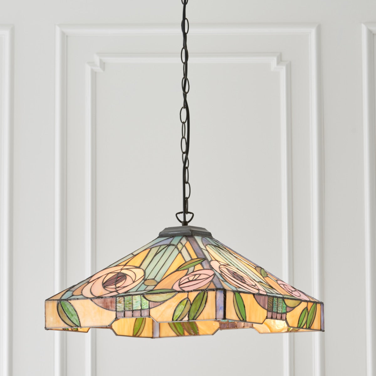 Interiors 1900 Willow 3 Light Tiffany Pendant Light in Satin Black