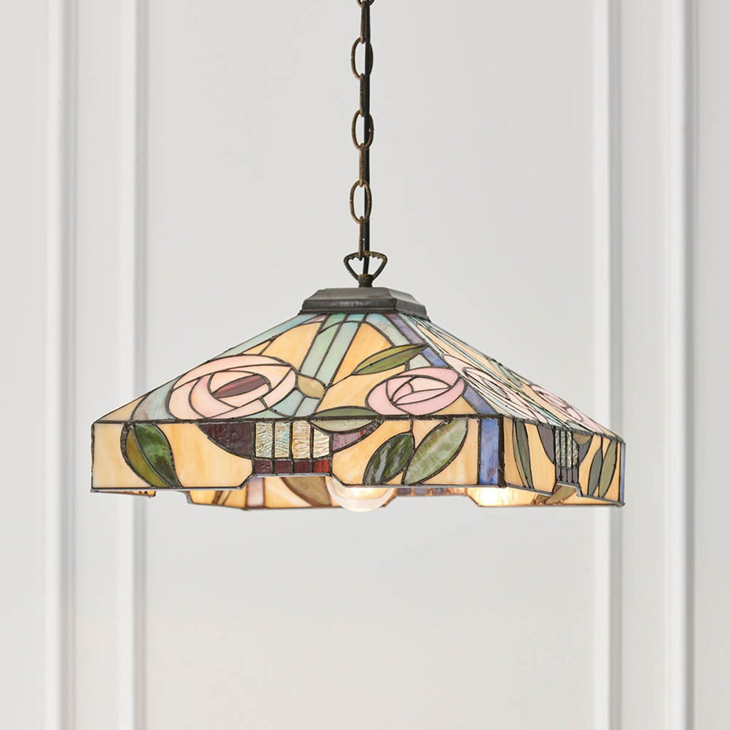 Interiors 1900 Willow Medium Tiffany Pendant Light in Satin Black