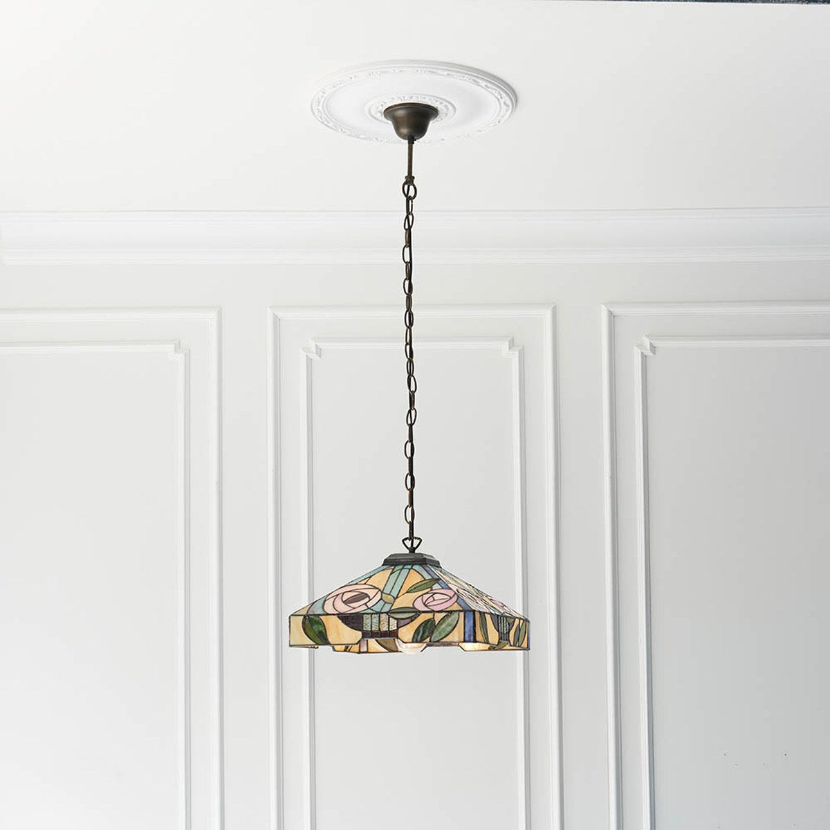 Interiors 1900 Willow Medium Tiffany Pendant Light in Satin Black