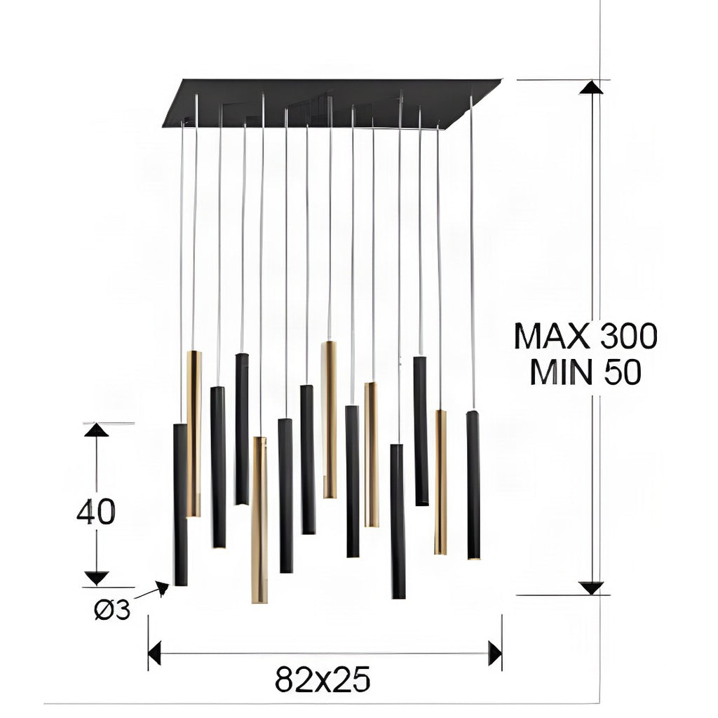 Schuller Varas 14 Light Pendant Light in Gold and Black 3 Metre Drop