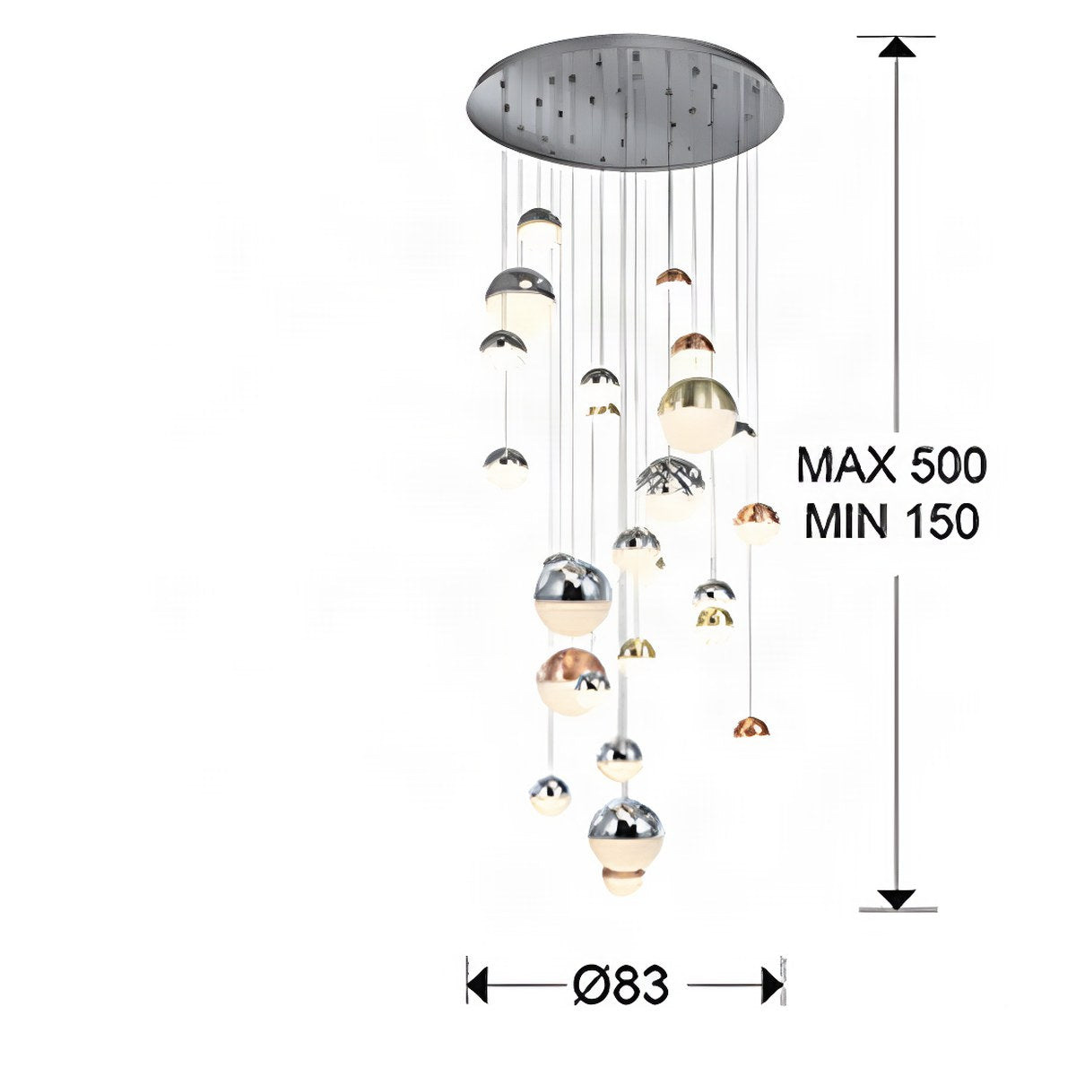 Schuller Sphere 27 Light Cluster Colour Changing Pendant Light Multicoloured  with Bluetooth Control 5 Metre