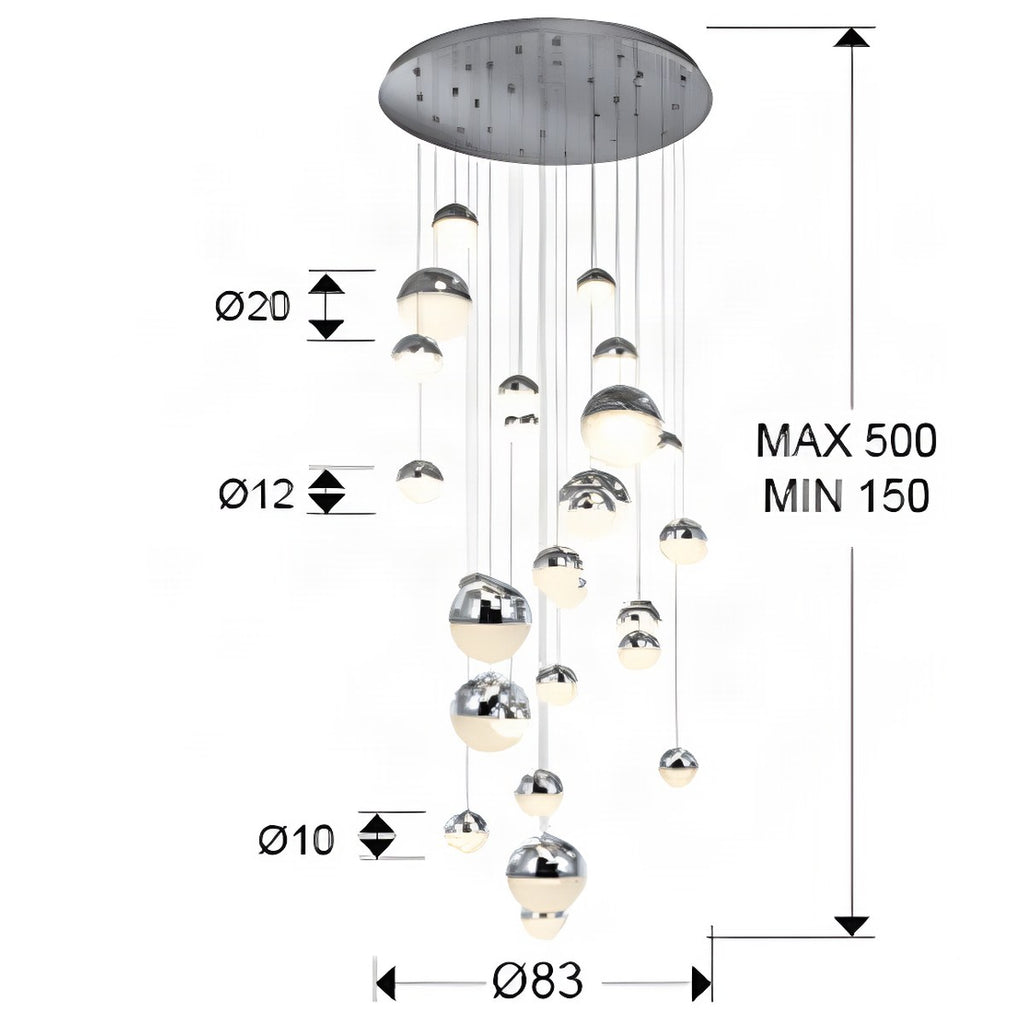 Schuller Sphere 27 Light Cluster Pendant Light in Chrome with Bluetooth Remote 5 Metre