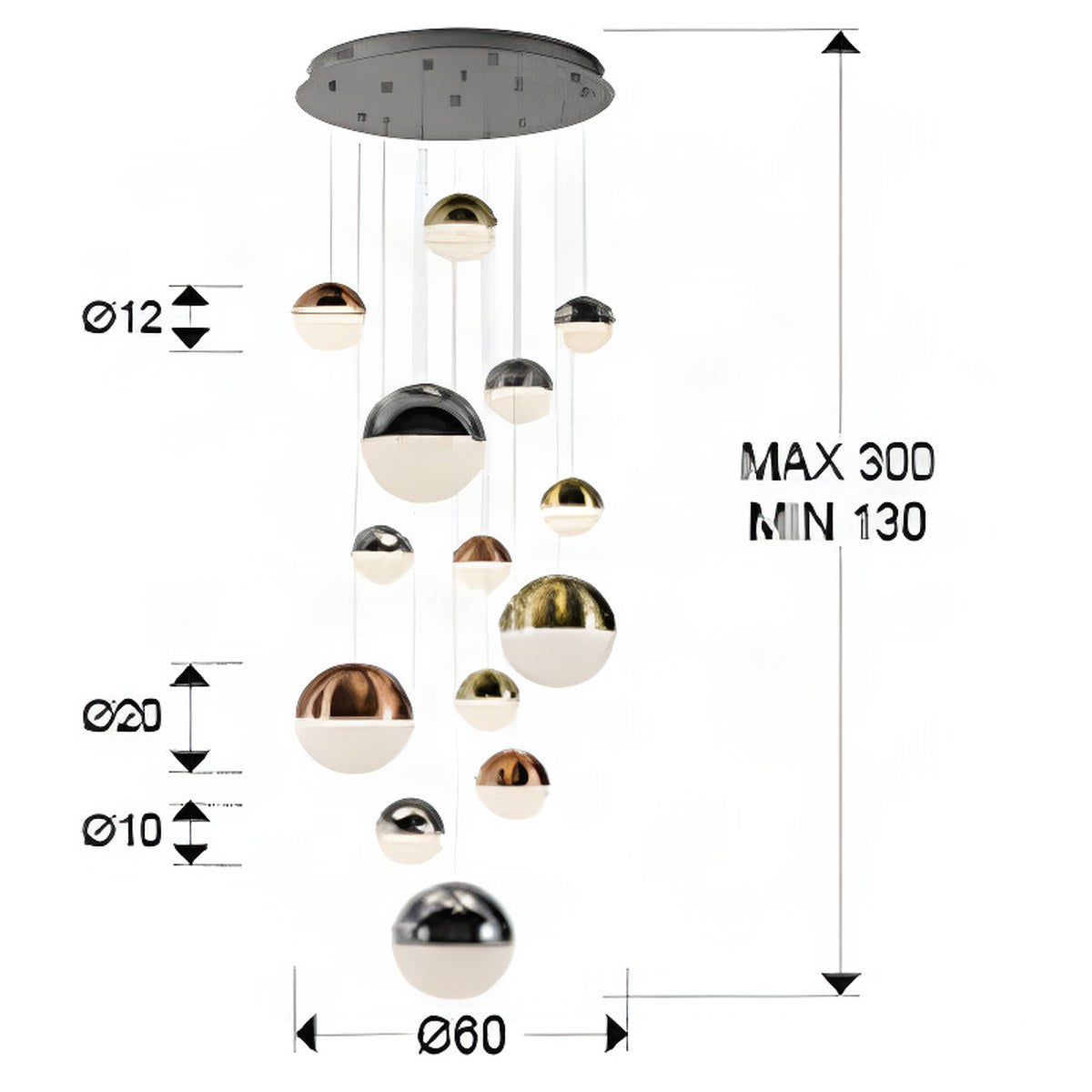 Schuller Sphere 14 Light Cluster Pendant Light with Multicoloured Shades & Remote Control
