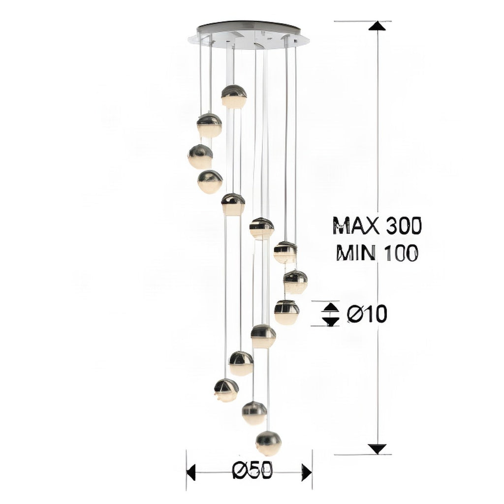 Schuller Sphere 14 Light Spiral Pendant Light in Chrome with Bluetooth Control