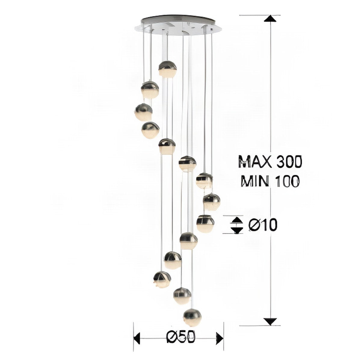 Schuller Sphere 14 Light Spiral Pendant Light in Chrome with Bluetooth Control
