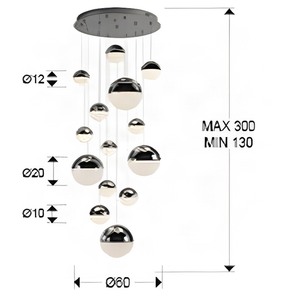 Schuller Sphere 14 Light Cluster Pendant Light in Chrome with Remote Control