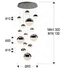 Schuller Sphere 14 Light Cluster Pendant Light in Chrome with Remote Control
