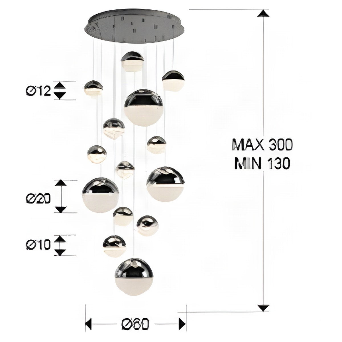 Schuller Sphere 14 Light Cluster Pendant Light in Chrome with Remote Control