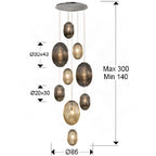 Schuller Ovila 9 Light Pendant Light in Chrome with Cognac and Smoky Grey Shade