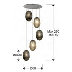 Schuller Ovila 5 Light Pendant Light in Chrome with Cognac and Smoky Grey Shade