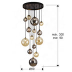 Schuller Dark 14 Light Pendant Light in Black Brass with Glass Shades