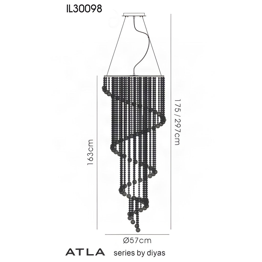 Diyas Atla 9 Light Spiral Pendant Light in Polished Chrome with Crystal