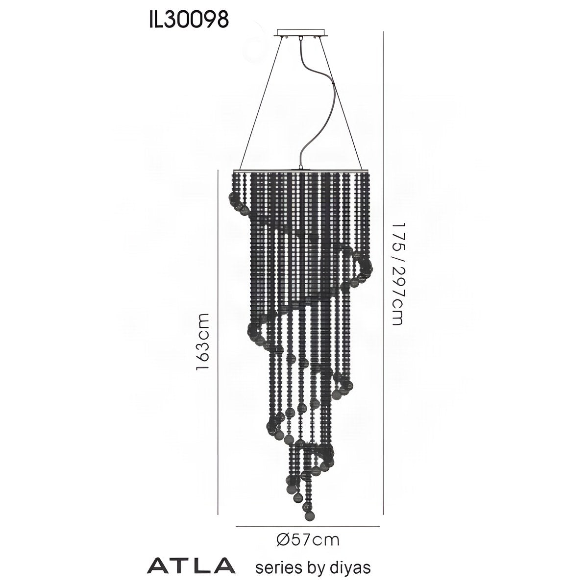Diyas Atla 9 Light Spiral Pendant Light in Polished Chrome with Crystal