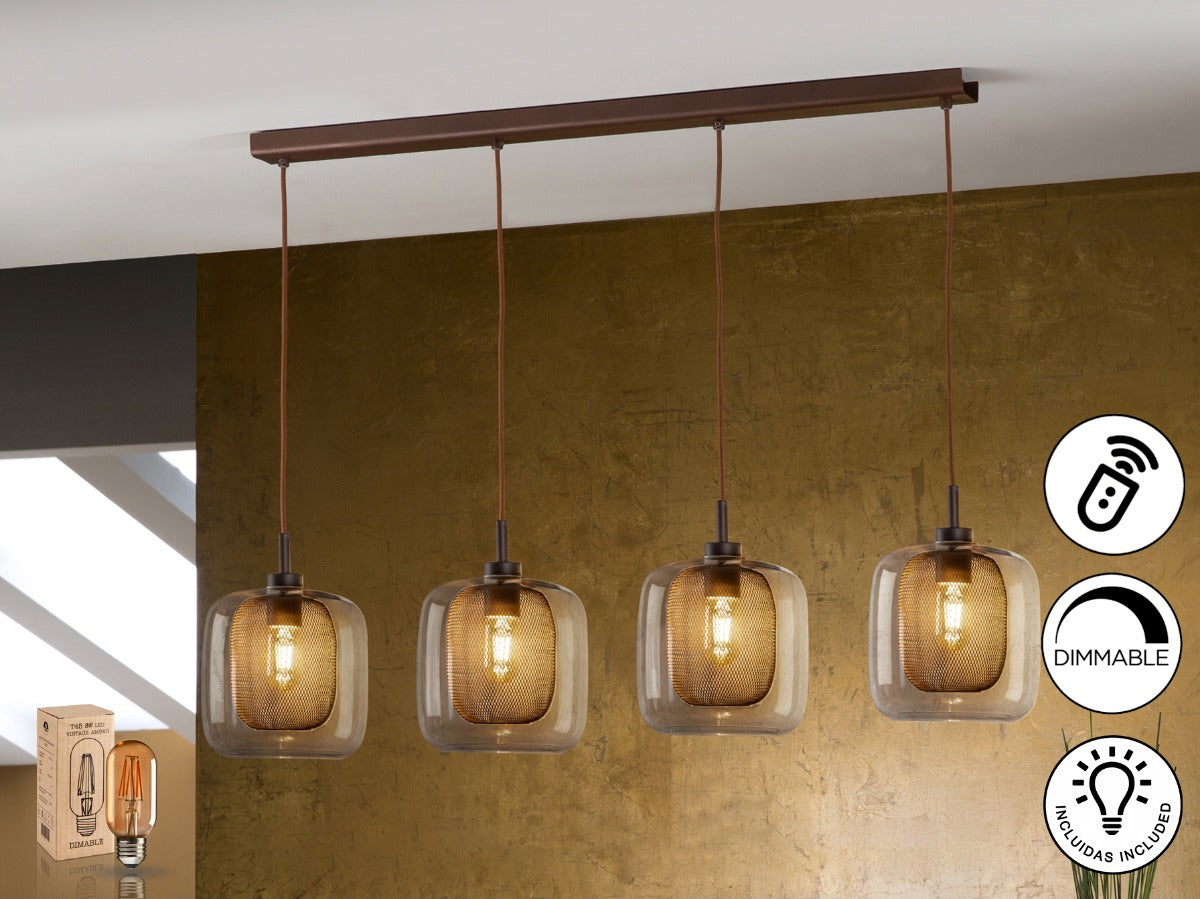Schuller Fox 4 Light Pendant Light in Chocolate with Remote Control