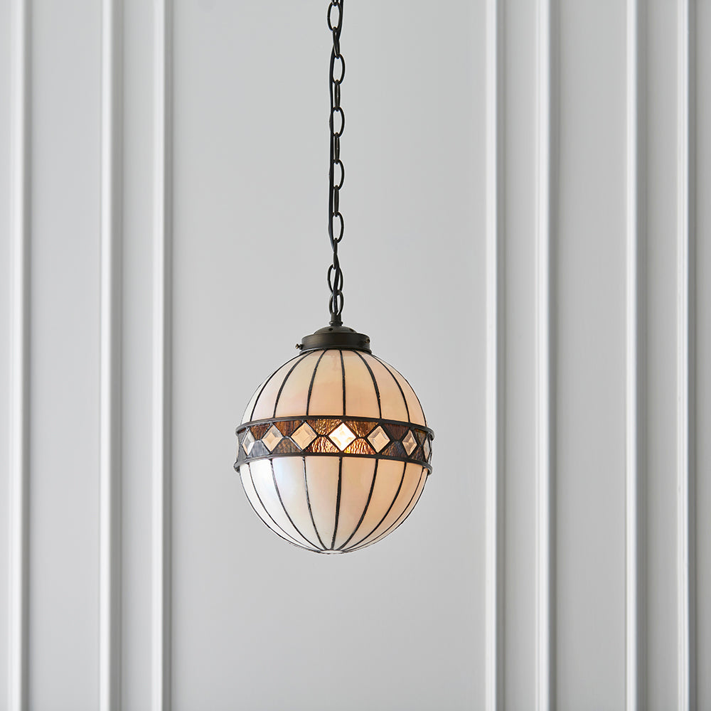 Interiors 1900 Fargo Small Globe Tiffany Pendant Light in Satin Black