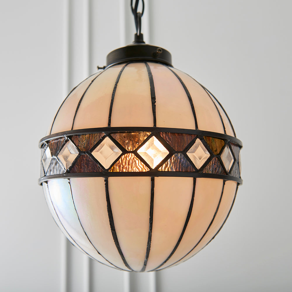 Interiors 1900 Fargo Small Globe Tiffany Pendant Light in Satin Black
