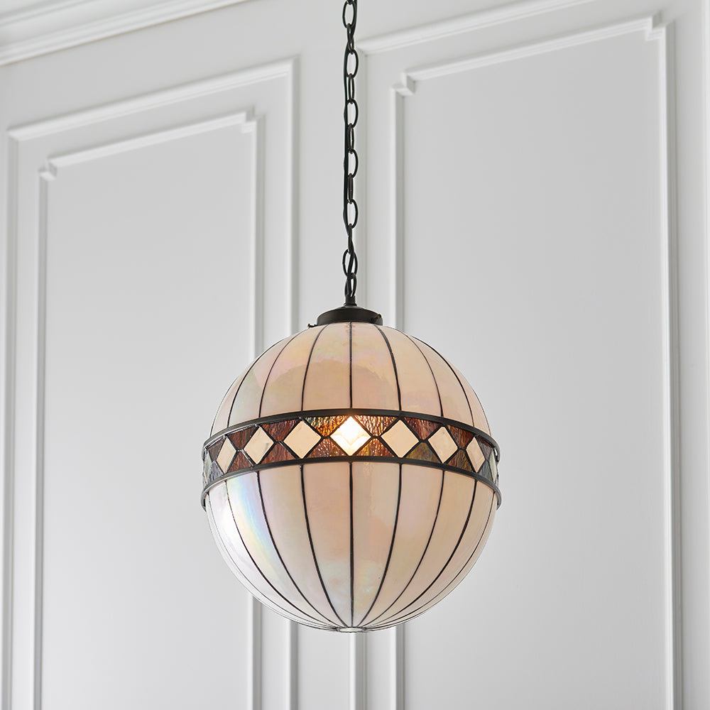 Interiors 1900 Fargo Medium Globe Tiffany Pendant Light in Satin Black